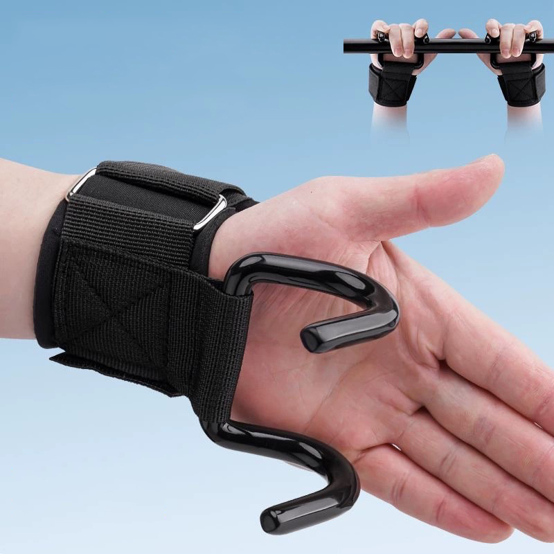 Wrist Wraps Weightlifting Support - ที่จับยกน้ำหนักแบบมีสายรัดข้อมือ 1 คู่ พร้อมสายรัดข้อมือแบบมีตะขอสำหรับออกกำลังกาย ฟิตเนส ยกน้ำหนัก