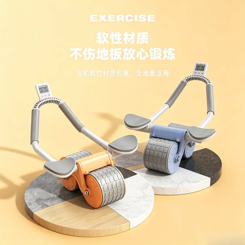 Ab Roller Wheel With Elbow Support - ลูกกลิ้งออกกำลังกายหน้าท้องแบบสองล้อ, อุปกรณ์ฝึกกล้ามเนื้อแกนกลางลำตัวที่ไม่ลื่นไถลสำหรับการสร้างรูปร่างหน้าท้องที่บ้าน, เหมาะสำหรับผู้เริ่มต้น