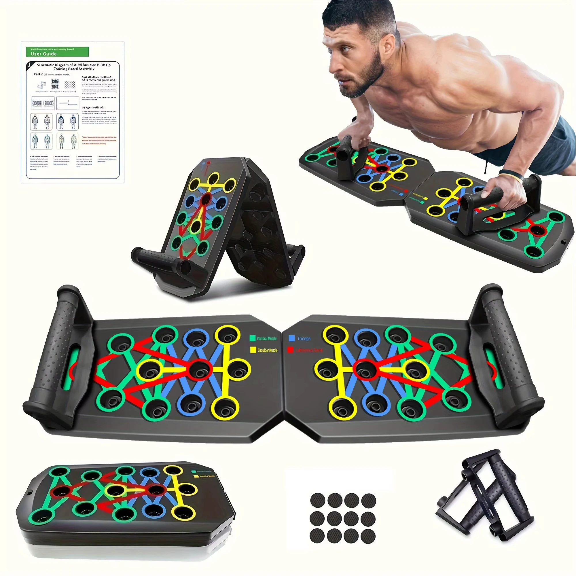 Push Up Board Foldable Multi Function - 1 ชิ้น ชุดกระดานวิดพื้นพับได้อเนกประสงค์ พร้อมที่จับ อุปกรณ์ฝึกออกกำลังกายแบบพกพา สำหรับบริหารหน้าอก